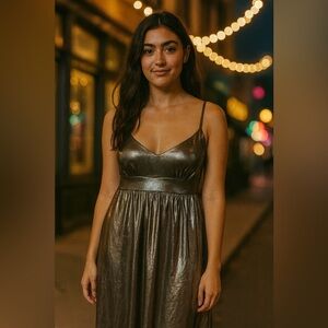 Y2K Metallic Gold Baby doll dress NWT fire Los Angeles